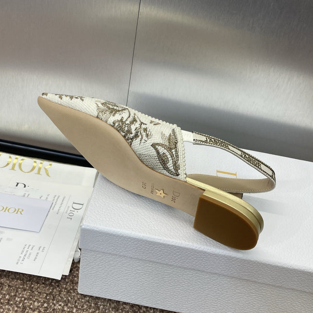 J'ADIOR SLINGBACK PUMP WHITE AND GOLD-TONE MILLEFIORI JACQUARD