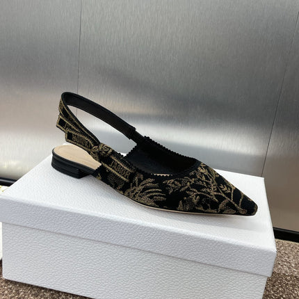 J'ADIOR SLINGBACK PUMP BLACK AND GOLD-TONE MILLEFIORI JACQUARD