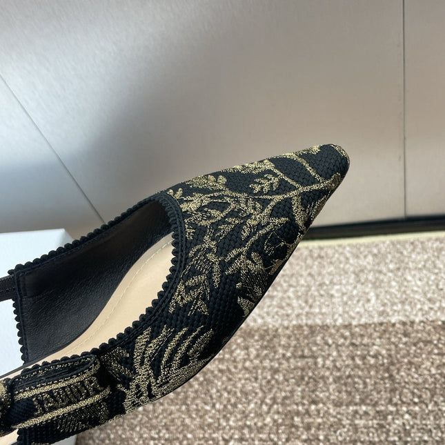 J'ADIOR SLINGBACK PUMP BLACK AND GOLD-TONE MILLEFIORI JACQUARD