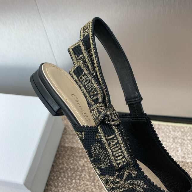 J'ADIOR SLINGBACK PUMP BLACK AND GOLD-TONE MILLEFIORI JACQUARD