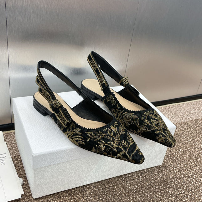 J'ADIOR SLINGBACK PUMP BLACK AND GOLD-TONE MILLEFIORI JACQUARD