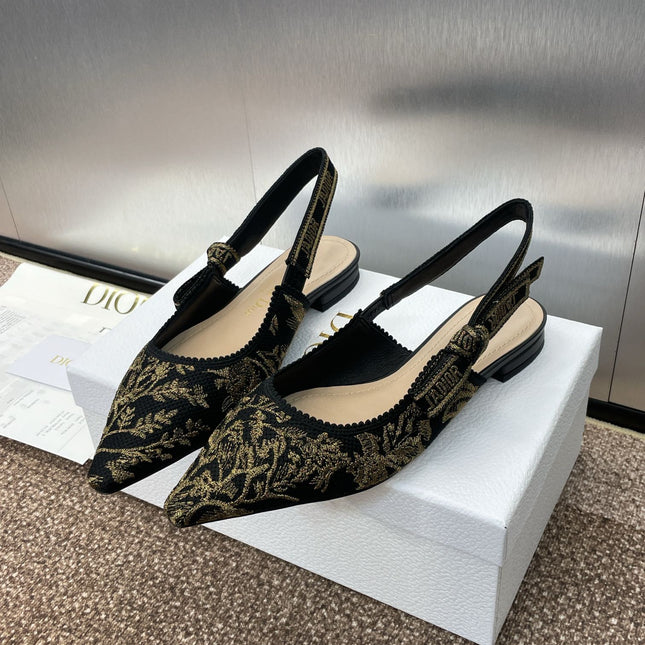 J'ADIOR SLINGBACK PUMP BLACK AND GOLD-TONE MILLEFIORI JACQUARD