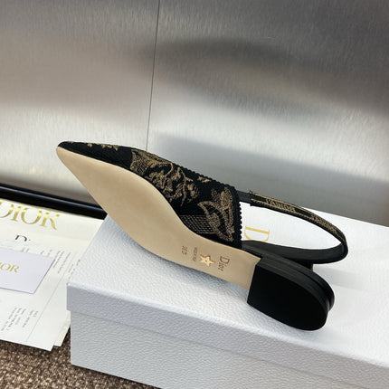J'ADIOR SLINGBACK PUMP BLACK AND GOLD-TONE MILLEFIORI JACQUARD