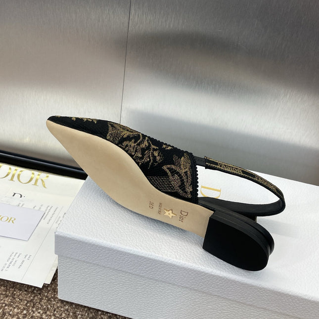 J'ADIOR SLINGBACK PUMP BLACK AND GOLD-TONE MILLEFIORI JACQUARD