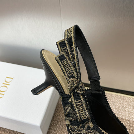 J'ADIOR HIGH SLINGBACK PUMP BLACK AND GOLD-TONE MILLEFIORI JACQUARD 65 MM