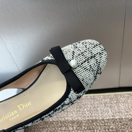 SLINGBACK PUMP IN WHITE MIX BLACK EMBROIDERED CANNAGE TWEED 35 MM