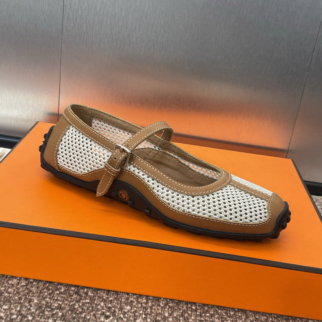 KICHU BALLET FLAT IN BRONZE BROWN CROCHET KNIT AND CALFSKIN