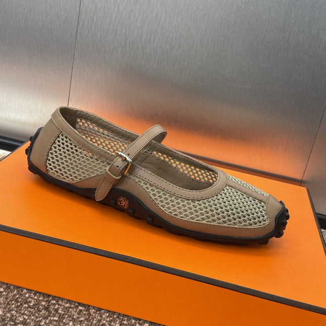 KICHU BALLET FLAT IN MOCHA BROWN CROCHET KNIT AND CALFSKIN