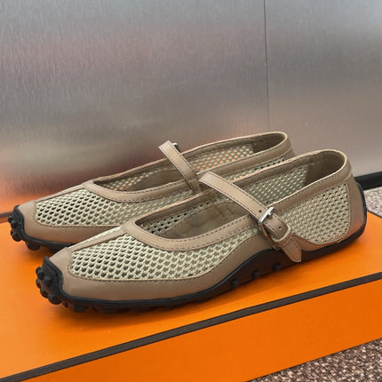 KICHU BALLET FLAT IN MOCHA BROWN CROCHET KNIT AND CALFSKIN