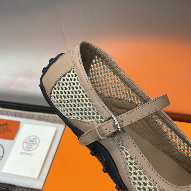 KICHU BALLET FLAT IN MOCHA BROWN CROCHET KNIT AND CALFSKIN