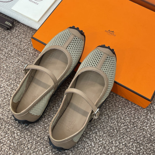 KICHU BALLET FLAT IN MOCHA BROWN CROCHET KNIT AND CALFSKIN