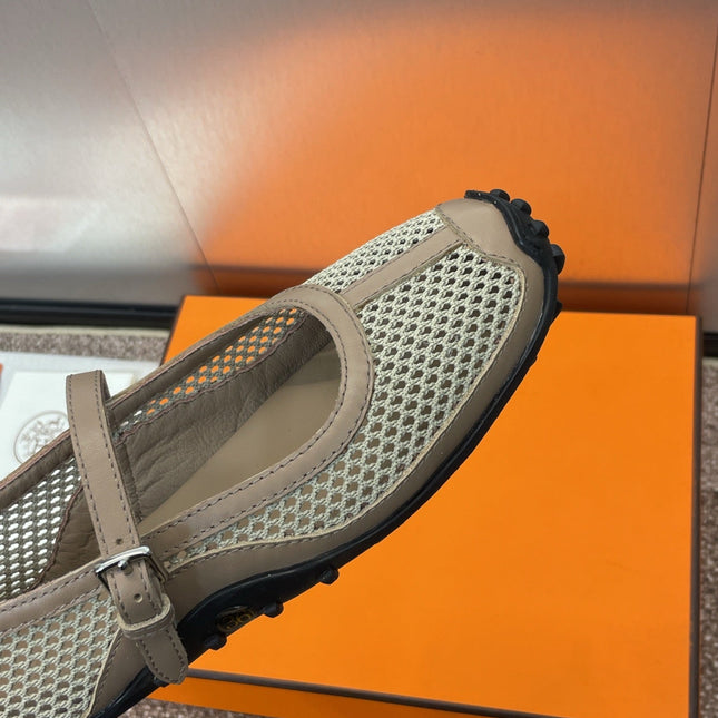 KICHU BALLET FLAT IN MOCHA BROWN CROCHET KNIT AND CALFSKIN