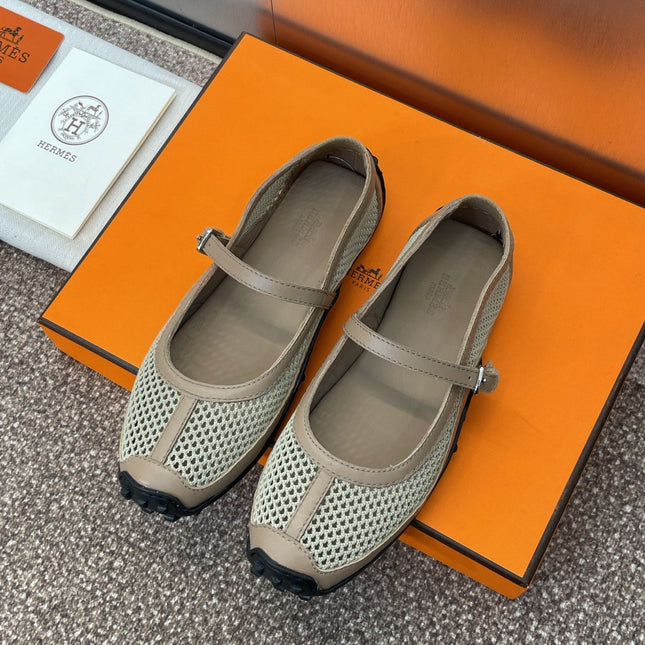 KICHU BALLET FLAT IN MOCHA BROWN CROCHET KNIT AND CALFSKIN