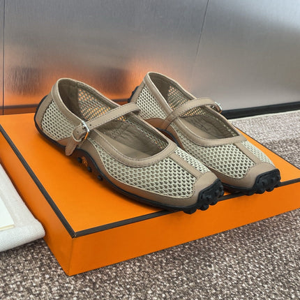 KICHU BALLET FLAT IN MOCHA BROWN CROCHET KNIT AND CALFSKIN