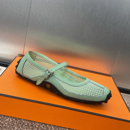 KICHU BALLET FLAT IN GREEN MINT CROCHET KNIT AND CALFSKIN