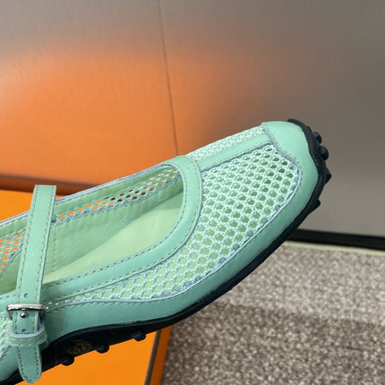 KICHU BALLET FLAT IN GREEN MINT CROCHET KNIT AND CALFSKIN