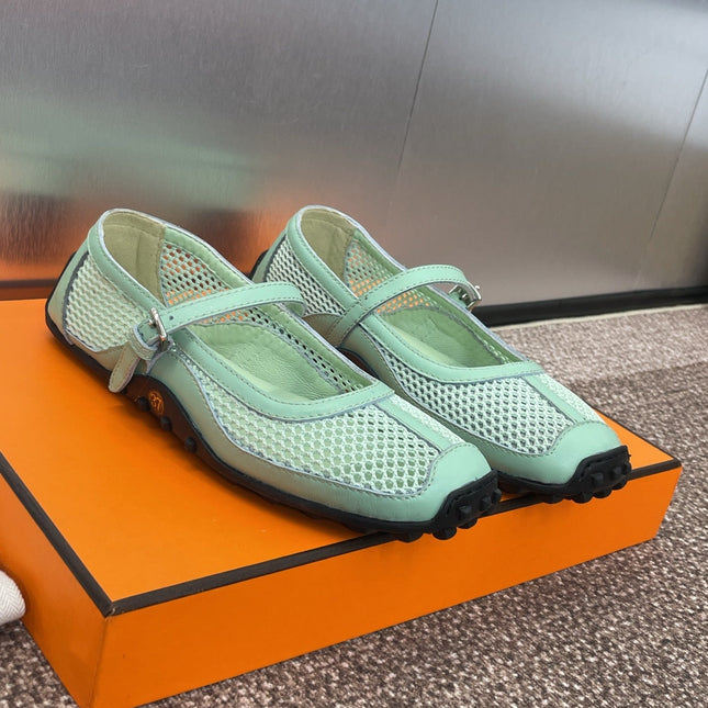 KICHU BALLET FLAT IN GREEN MINT CROCHET KNIT AND CALFSKIN