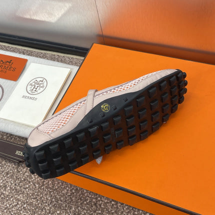 KICHU BALLET FLAT IN LIGHT PINK CROCHET KNIT AND CALFSKIN