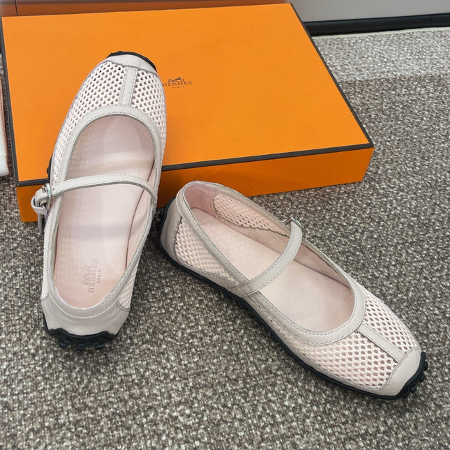 KICHU BALLET FLAT IN LIGHT PINK CROCHET KNIT AND CALFSKIN