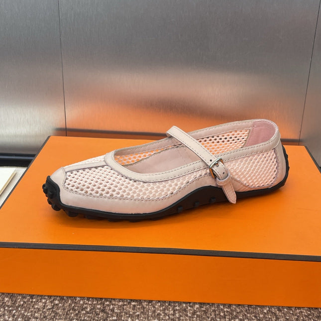 KICHU BALLET FLAT IN LIGHT PINK CROCHET KNIT AND CALFSKIN