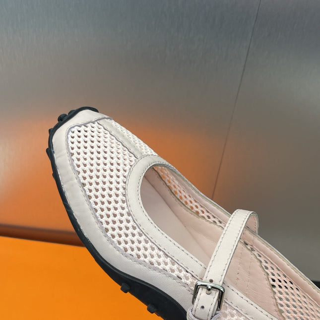 KICHU BALLET FLAT IN LIGHT PINK CROCHET KNIT AND CALFSKIN