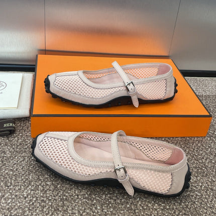 KICHU BALLET FLAT IN LIGHT PINK CROCHET KNIT AND CALFSKIN