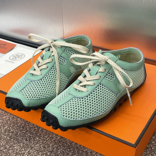 KIGA SNEAKER IN GREEN MINT CROCHET KNIT AND CALFSKIN