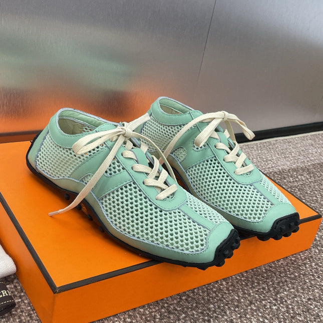 KIGA SNEAKER IN GREEN MINT CROCHET KNIT AND CALFSKIN