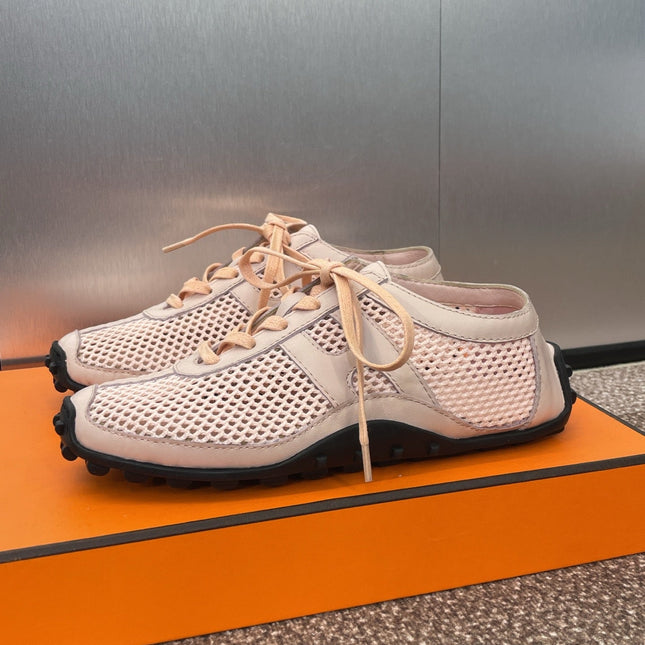 KIGA SNEAKER IN LIGHT PINK CROCHET KNIT AND CALFSKIN