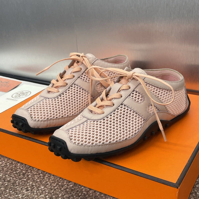 KIGA SNEAKER IN LIGHT PINK CROCHET KNIT AND CALFSKIN