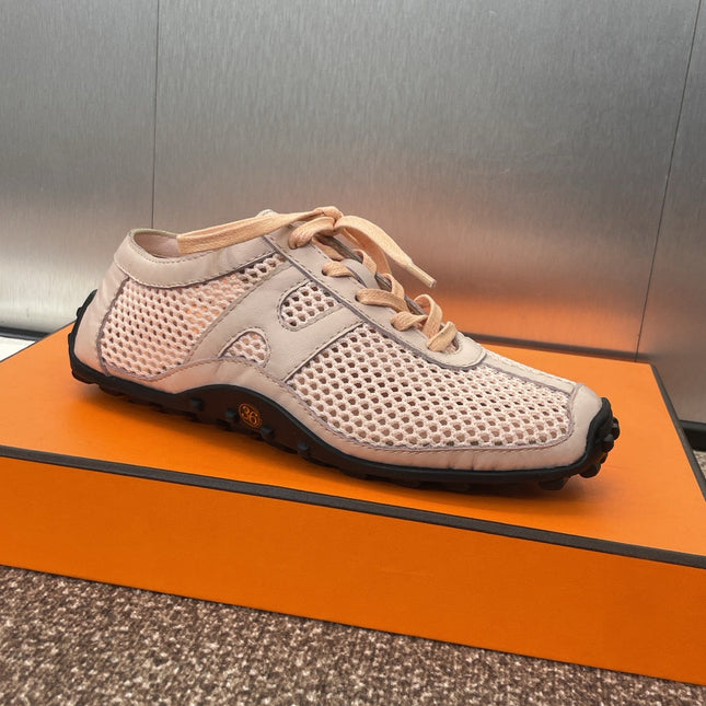 KIGA SNEAKER IN LIGHT PINK CROCHET KNIT AND CALFSKIN