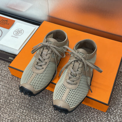 KIGA SNEAKER IN MOCHA BROWN CROCHET KNIT AND CALFSKIN