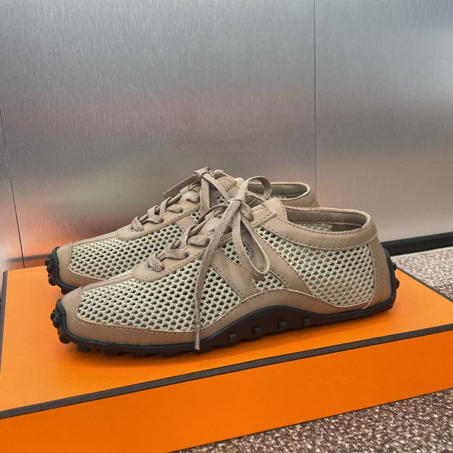 KIGA SNEAKER IN MOCHA BROWN CROCHET KNIT AND CALFSKIN