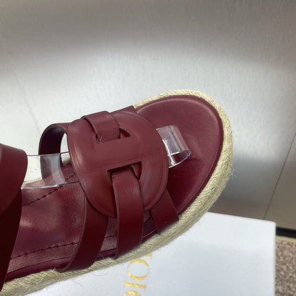 D-CLUB 25S HIGH HEEL WEDGE 100MM IN BURGUNDY RED CALFSKIN RAFFIA SOLE