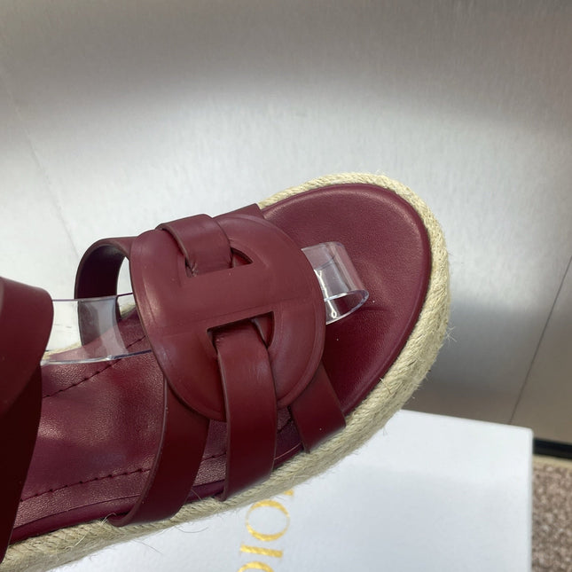 D-CLUB 25S HIGH HEEL WEDGE 100MM IN BURGUNDY RED CALFSKIN RAFFIA SOLE