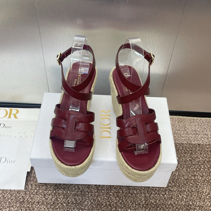 D-CLUB 25S HIGH HEEL WEDGE 100MM IN BURGUNDY RED CALFSKIN RAFFIA SOLE