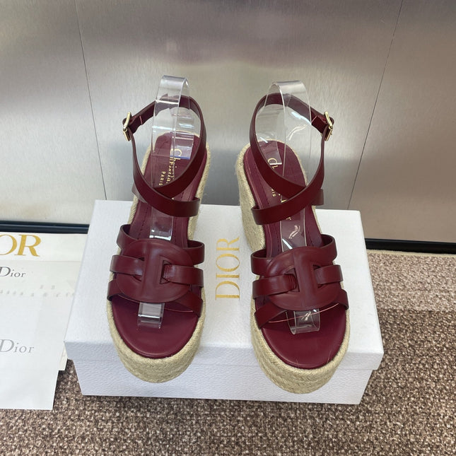 D-CLUB 25S HIGH HEEL WEDGE 100MM IN BURGUNDY RED CALFSKIN RAFFIA SOLE