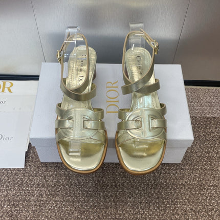 D-CLUB HIGH HEEL SLIDE 25S 55MM IN GOLD GLOSSY CALFSKIN