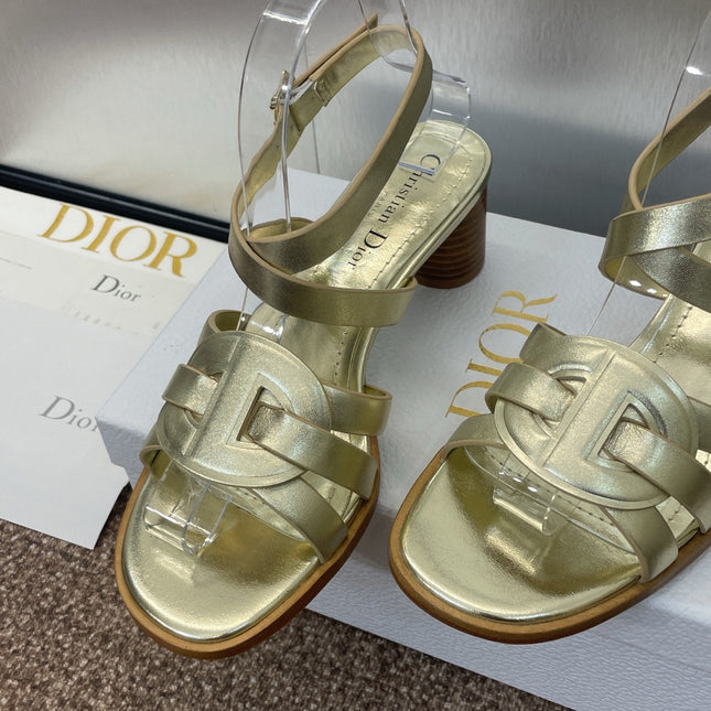 D-CLUB HIGH HEEL SLIDE 25S 55MM IN GOLD GLOSSY CALFSKIN