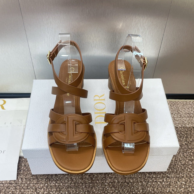 D-CLUB HIGH HEEL SLIDE 25S 55MM IN BROWN CALFSKIN
