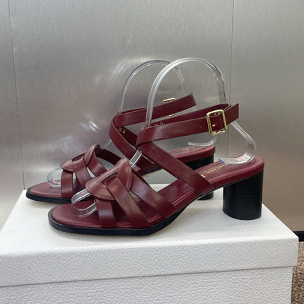 D-CLUB HIGH HEEL SLIDE 25S 55MM IN BURGUNDY RED CALFSKIN