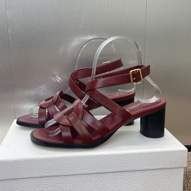 D-CLUB HIGH HEEL SLIDE 25S 55MM IN BURGUNDY RED CALFSKIN