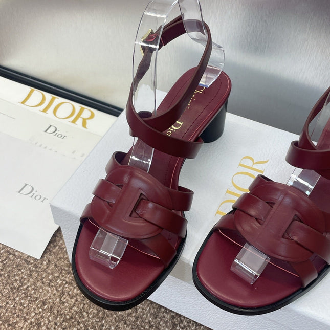 D-CLUB HIGH HEEL SLIDE 25S 55MM IN BURGUNDY RED CALFSKIN