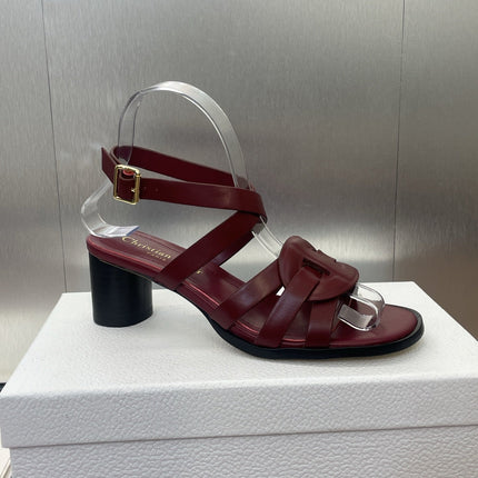 D-CLUB HIGH HEEL SLIDE 25S 55MM IN BURGUNDY RED CALFSKIN