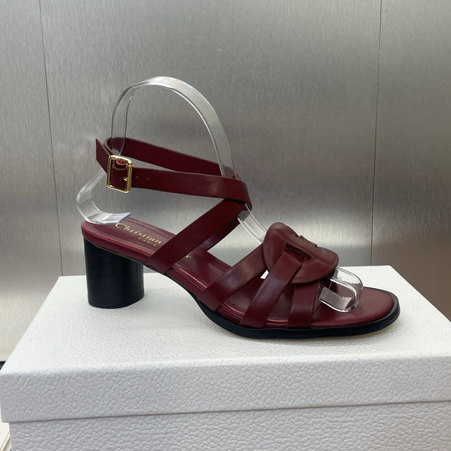 D-CLUB HIGH HEEL SLIDE 25S 55MM IN BURGUNDY RED CALFSKIN