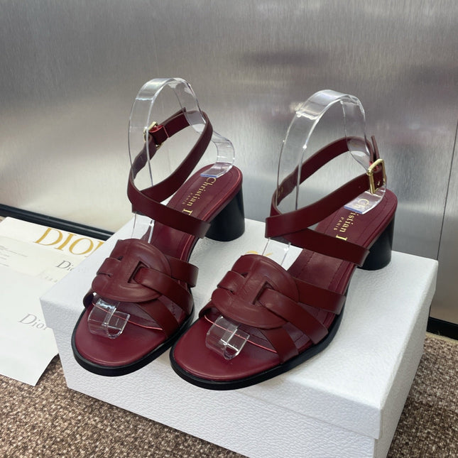 D-CLUB HIGH HEEL SLIDE 25S 55MM IN BURGUNDY RED CALFSKIN