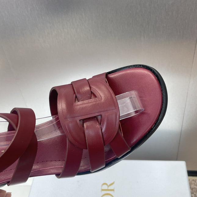 D-CLUB HIGH HEEL SLIDE 25S 55MM IN BURGUNDY RED CALFSKIN