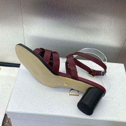 D-CLUB HIGH HEEL SLIDE 25S 55MM IN BURGUNDY RED CALFSKIN