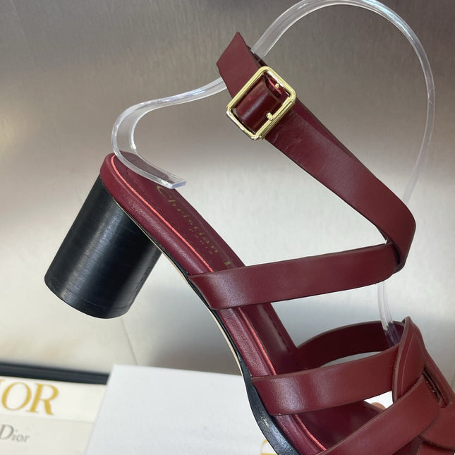 D-CLUB HIGH HEEL SLIDE 25S 55MM IN BURGUNDY RED CALFSKIN