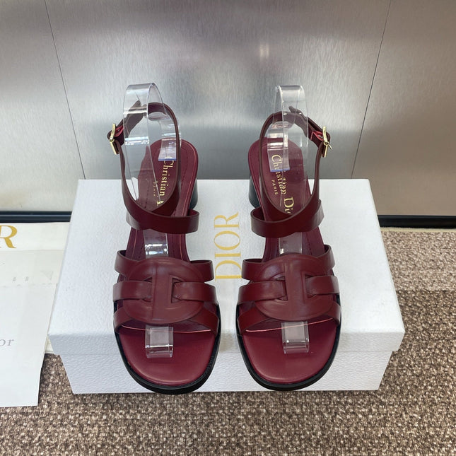D-CLUB HIGH HEEL SLIDE 25S 55MM IN BURGUNDY RED CALFSKIN